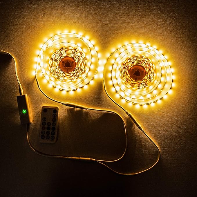 WOBANE LED Strip Lights 32.8ft Warm White, Dimmable Light Strip Kit with Remote and ETL Listed Power Supply, 600 LEDs Supper Bright Tape Lights for Room, Kitchen, Bed, Under Cabinet, Wardrobe, 3000K