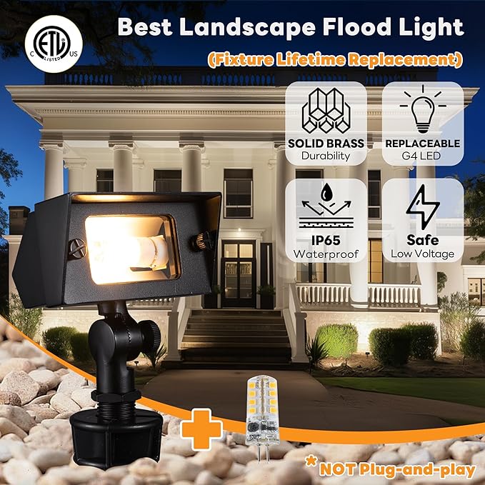Gardenreet Outdoor Low Voltage Flood Light - Solid Brass Landscape Wall Wash LED Light, 12V Hardwired IP65 Waterproof, Black Lighting for Yard Wall Garden Without G4 Bulb 4 Pack