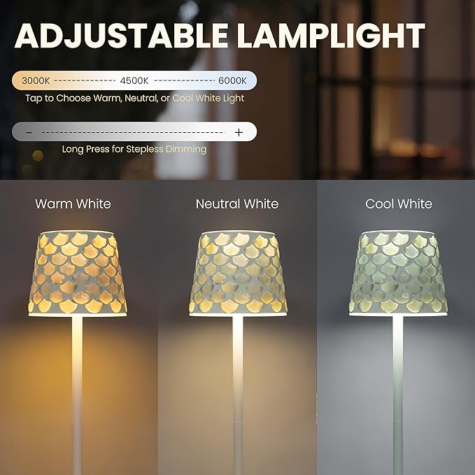 AELS Mosaic Rechargeable Lamps Cordless White Lamps Set of 2, 5200mAh Handmade Portable LED Touch Table Lamps, 3 Color Stepless Dimming Battery Powered Lamp, Wireless Lamp for Restaurant Bedroom