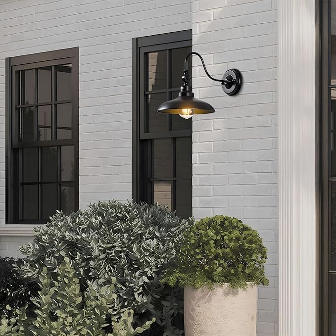 Outdoor Wall Lights, Matte Black Farmhouse Gooseneck Barn Light 9.8 inch Angle-Adjustable Waterproof Exterior Wall Light Fixtures Modern Wall Mount Porch Lights for House Garage Doorway