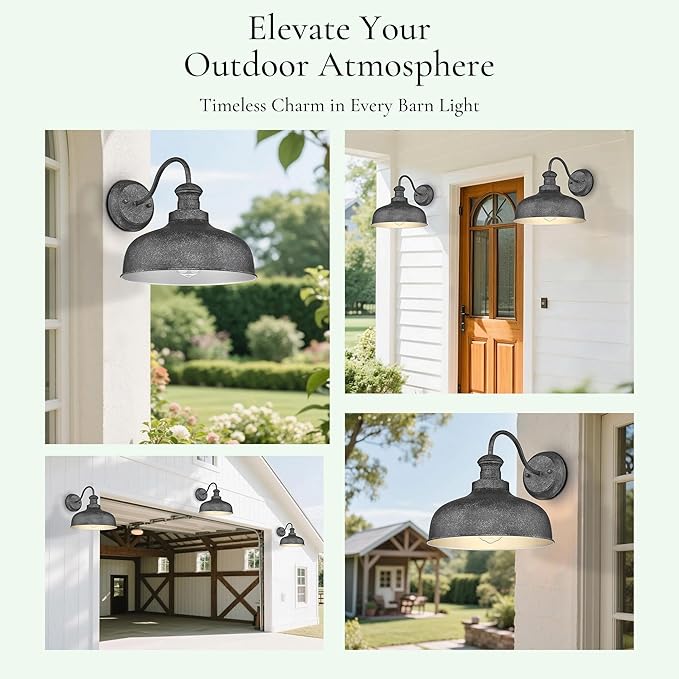 Outdoor Gooseneck Barn Light, Outside Wall Sconce, Weather Resistant Anti-Rust Farmhouse Exterior Wall Lantern for Porch, Garage, Patio, Entryway (Antique Black, 8 Pack)