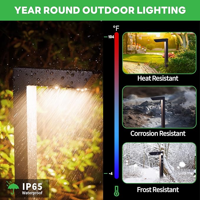 Outdoor Path Lights, LED Landscape Pathway Lights 3000K/4000K/5000K Selectable, 12V Low Voltage Wired, Waterproof 5W 235LM Black Aluminum for Backyard Patio 6 Pack