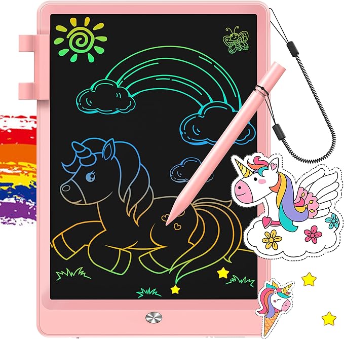 FLUESTON LCD Writing Tablet, Doodle Board Toys Gifts for 3-8 Year Old Girls Boys, 10 Inch Colorful Electronic Board Drawing Pad for Kids, Christmas Gifts for Toddler Educational Learning Travel, Pink