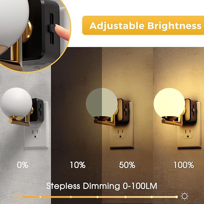 L LOHAS LED Night Lights Plug Into Wall, Dusk to Dawn Sensor, Soft White 3000K Nightlight, 0-100LM Adjustable Brightness, 180°Rotating Plug in Night Light for Bathroom, Hallway, Bedroom, Stairway