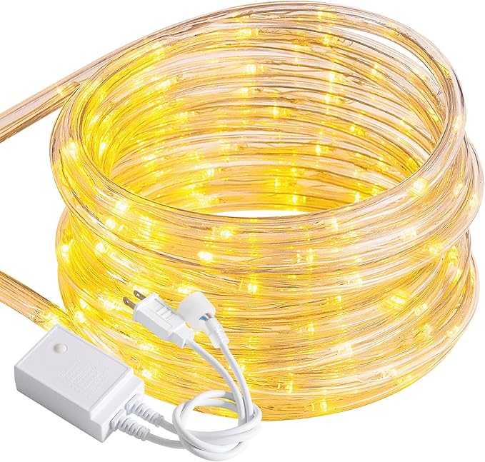 Waterproof LED Rope Lights, Connectable & Flexible with 8 Modes, Outdoor Lighting for Deck, Garden, Pool, Patio & Christmas Decor (Warm White, 50ft)