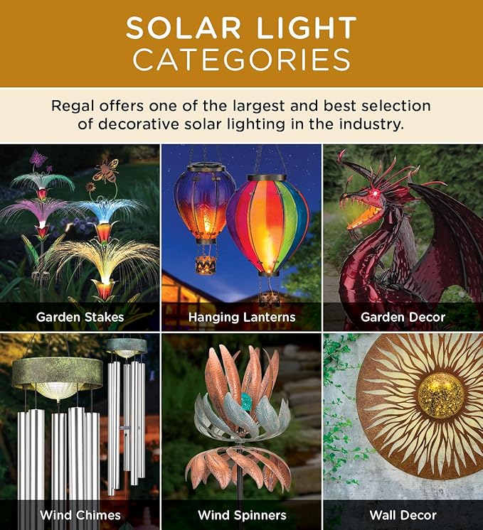 Regal Art & Gift Hot Air Balloon Solar Lantern – Hanging Solar-Powered LED Lights, Waterproof Portable Decorative Outdoor Lamp Made of Metal & Glass for Garden, Patios & Pathway – Stripe(X-Large)