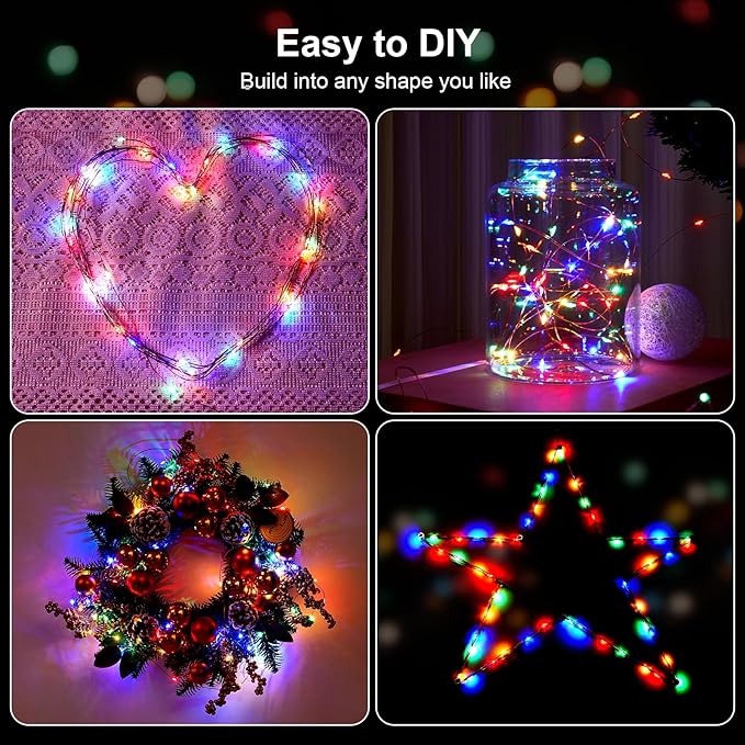 1 Pack 16.4ft Battery Operated String Lights with Timer, Multi Color with Synchronized Twinkle Mode, Fairy Lights Battery Powered, 50 LED, Idea for Christmas Bedroom Party Wedding