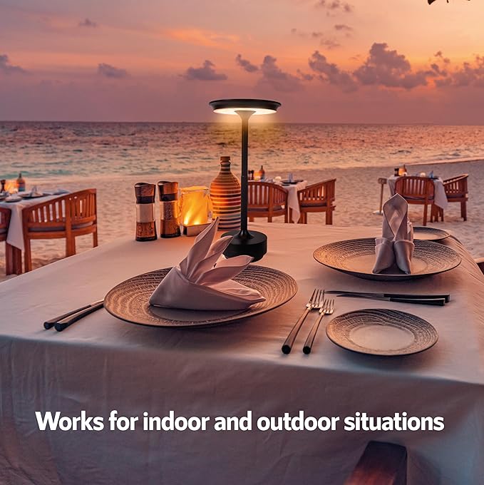 10 Pack - Black Rechargeable Cordless Table Lamps, Portable LED Desk Lamps, Dimming 5000mAh Rechargeable Battery Powered LED Lighting for Restaurant,Bar, Bedroom, Outdoor, Party