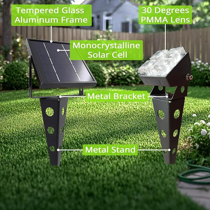 Solar Spotlights Outdoor Waterproof IP65 Landscape Spot Lights with Metal Stake 42ft Cable 3-in-1 Warm White Auto On/Off Dusk to Dawn Flag Pole Uplights for Fence Pathway Trees Garden Yard