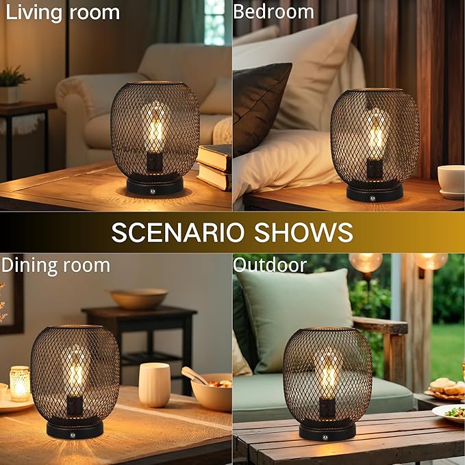 JHY DESIGN Dimmable Touch Bedside Table Lamp Rechargeable Battery Powered Lamp with LED Bulb Cordless Accent Lamp for Weddings Parties Patio Events for Indoors Outdoors(Metal Base, Bronze Round)