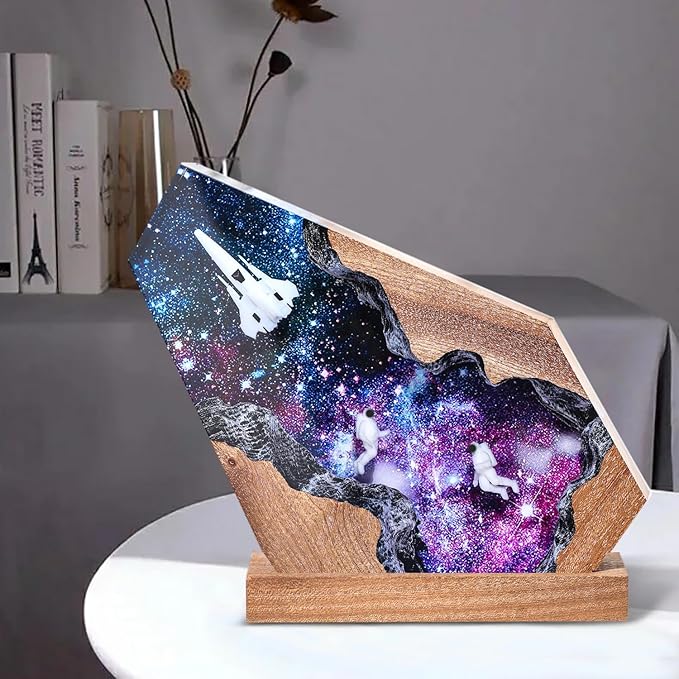 Space Resin Lamp - Handmade Galaxy Resin Night Light with USB Port, Variable Lights, Space Gifts for Adults, Astronaut Enthusiast Collectibles, Unique Birthday Gifts for Him & Her (10"x6")