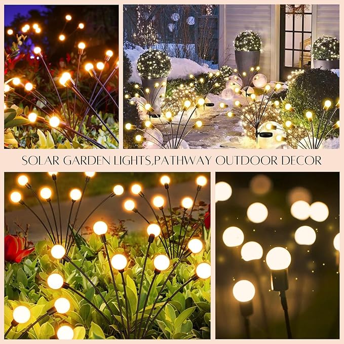OZS 6 Pack Total 48 LED Solar Garden Lights Fairy Outdoor - Solar Firefly Lights Outdoor, Sway by Wind, Waterproof for Garden Patio Pathway Fairy Decoration (Warm White)