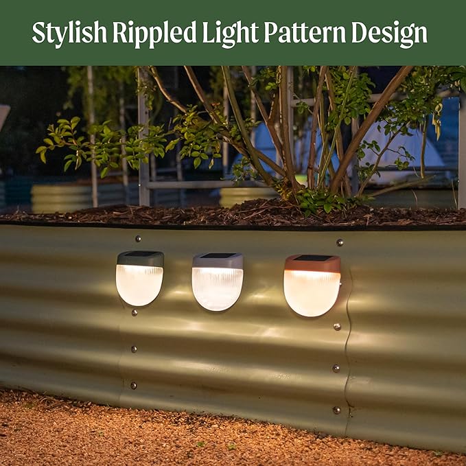 Vego garden Rippled Solar Garden Lights with Auto Sensors Magnetize Securely to Raised Beds, IPX4 Waterproof Outdoor LED Light for Patio & Yard Pebble Gray, 4 Pack