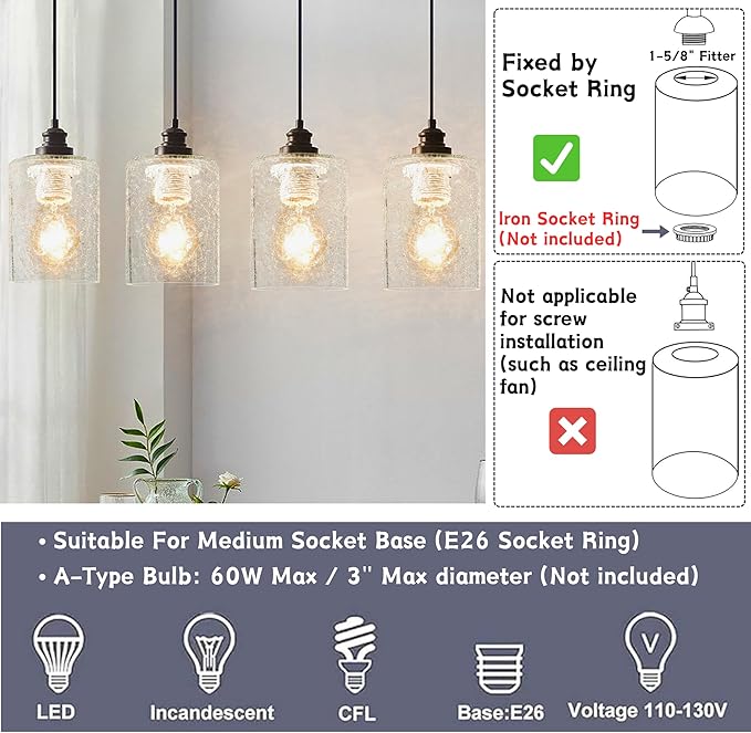GO&SO 6 Pack Crack Finish Cylinder Glass Lamp Shade, 5.5" Height, 3.94" Diameter, 1.65" Fitter, Clear Lamp Shades Replacement for Industrial Pendant Light/Bathroom Vanity Lamp/Wall Sconce/Chandelier