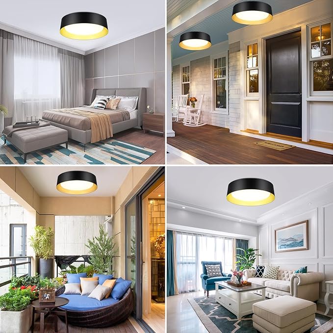BrightHome 16in Flush Mount LED Ceiling Light, 30W(300W Equiv) 3000LM, 3 Colors 3000K 4000K 5000K, Dimmable Black and Gold Modern Flush Mount Light for Bedroom, Bathroom, Hallway, Kitchen