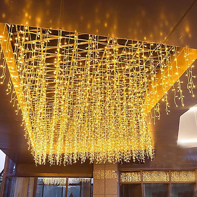 LED Icicle Christmas Lights, 13FT 96 LEDs Fairy String Lights Extendable Curtain 8 Modes Dangling Twinkle Novelty Hanging Lights for Ceiling Party Window Decorations, Warm White 4M
