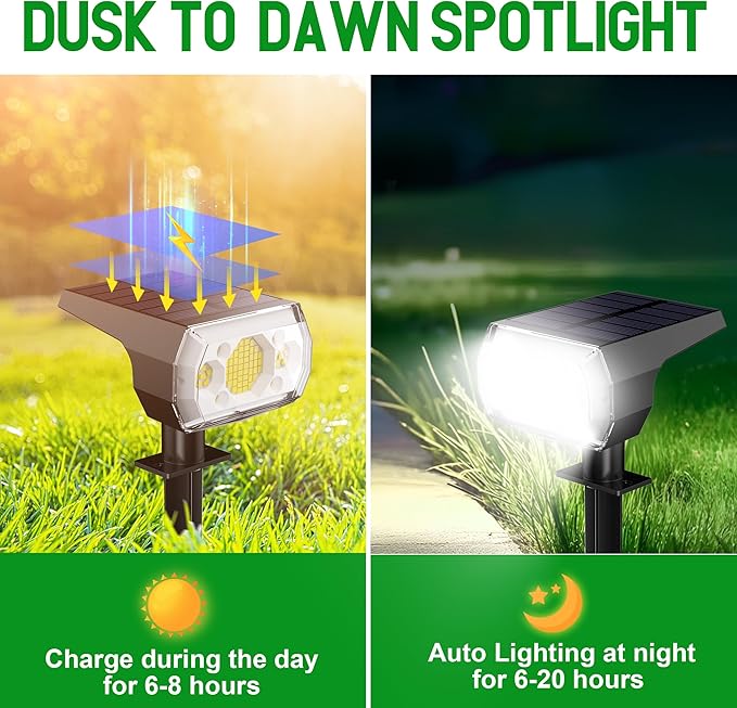 hyrion Solar Spot Lights Outdoor Waterproof, 64LED 3 Lighting Modes Dusk to Dawn Solar Powered Landscape Lights for Yard, Garden, Pathway, Tree - Cool White, 4 Pack