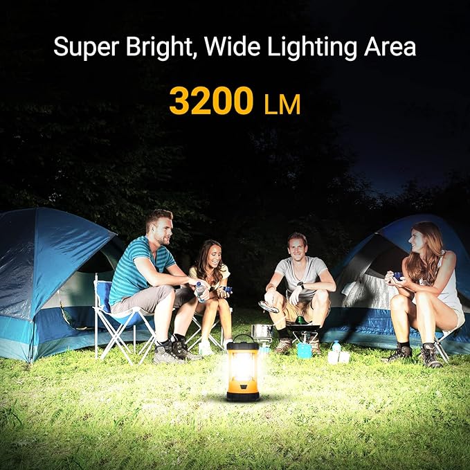 CT CAPETRONIX Camping Lantern, 3200LM Bright Camping Light, 4600mAh Rechargeable LED Lantern for Power Outages, 5 Light Modes Camping Lamp for Fishing/Hurricane/Emergency, Camping Must Haves