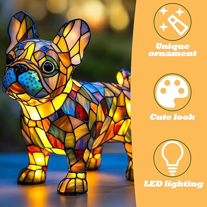 Corgi Lamp & Dog Breed Night Lights - Stained Resin Tabletop Lamp with Warm Ambient Glow, Vintage Animal Decor for Bedroom/Office, Corgi A