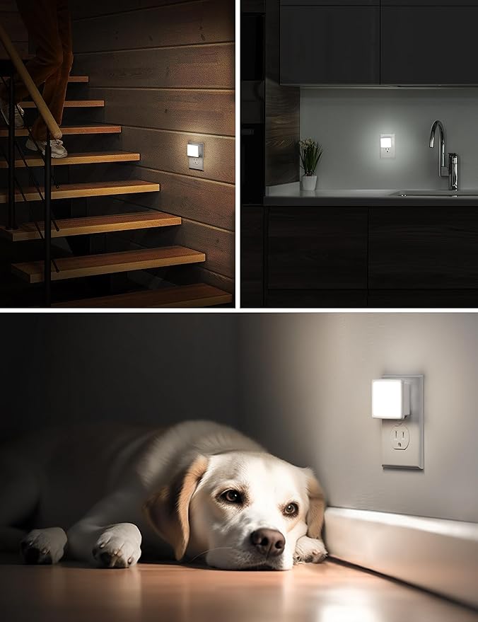 L LOHAS LED Night Lights Plug into Wall 2-Pack, 0.3W Plug in Night Light, Dusk to Dawn, 5000K Daylight White Bright Nightlight Auto-On/Off for Adults Kids Room Bedroom Bathroom Hallway Kitchen Non-Dim
