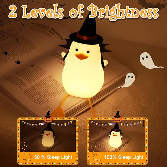 Attivolife Duck Night Light for Kids, LED Bedside Table Silicone Lamp, Timer Dimmable Animal Magician Touch Control Nursery Portable, Halloween Birthday Gift for Boy Girl (Bat Wing)