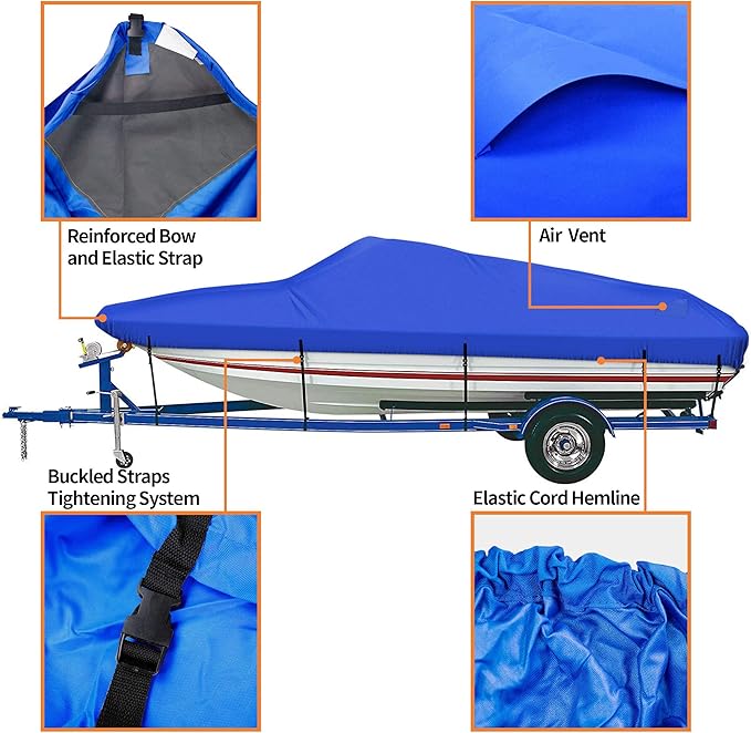 iCOVER Trailerable Boat Cover- 14'-16' 800D Water Proof Heavy Duty, Fits V-Hull, Fish&Ski, Pro-Style, Fishing, Utiltiy, Runabout, Bass Boats, up to 14ft-16ft Long and 90" Wide