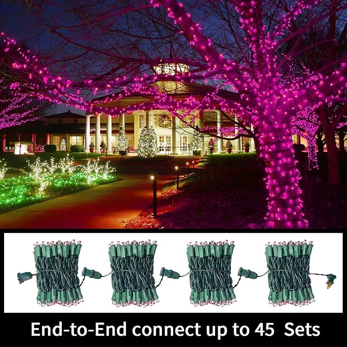 LAMPHOME Pink Valentine Lights String, 64.8 Ft 300 Count Valentines Day, Pack of 3 Strands 21.9 Ft 100 Lights UL Certified Commercial Grade Green Wire 5mm Holiday String Light