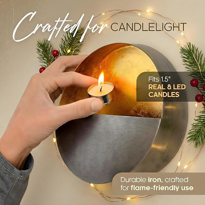 NativeSkins Eclipse Metal Wall Candle Sconces Set of Two Wall Candle Holders - Set of 2 Handcrafted Decorative Tea Light Sconce for Living Room Decor Gold Tea Holder