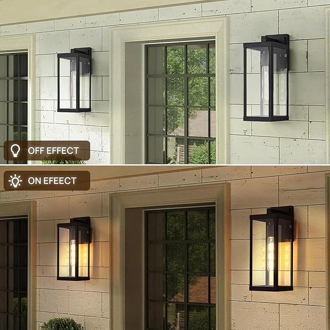 Black Outside Lights for House 15" H Outdoor Wall Sconce Waterproof Large Exterior Light Fixtures for Garage, Doorway, Porch, Patio, 2 Pack