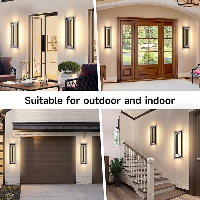 23.6 in Long Outdoor Wall Sconce,3-Tier LED Modern Exterior Wall Light,Matte Black Outdoor Garage Lighting Fixtures,Front Porch Patio Light Waterproof Acrylic Wall Lamp,36 W 3000K Warm White