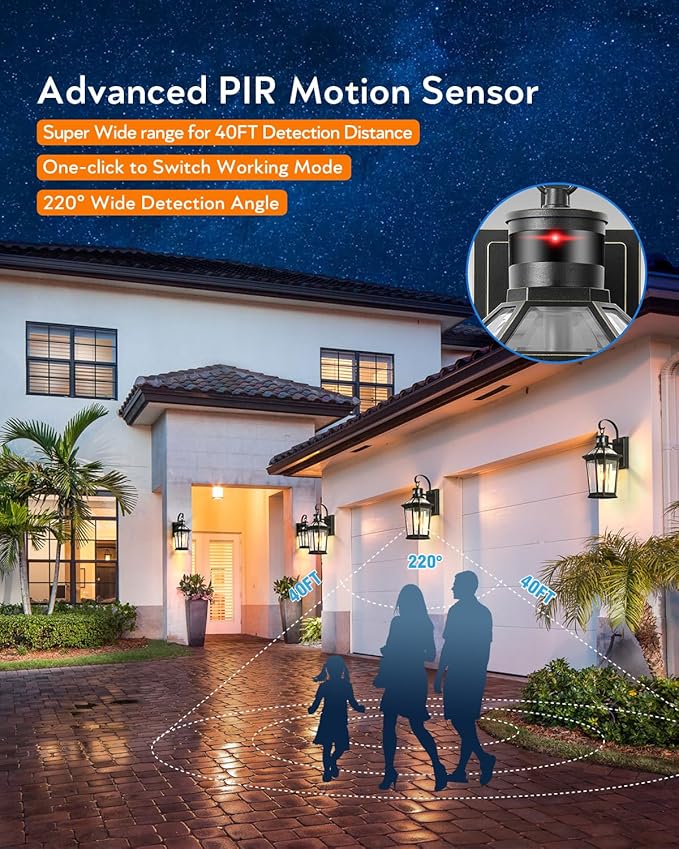 VIANIS Motion Sensor Outdoor Wall Lights, Dusk to Dawn Exterior Light Fixture Wall Mount for House Front Porch Light, Black Anti-Rust Aluminium Modern Outdoor Wall Sconce Lantern for Garage 2 Pack