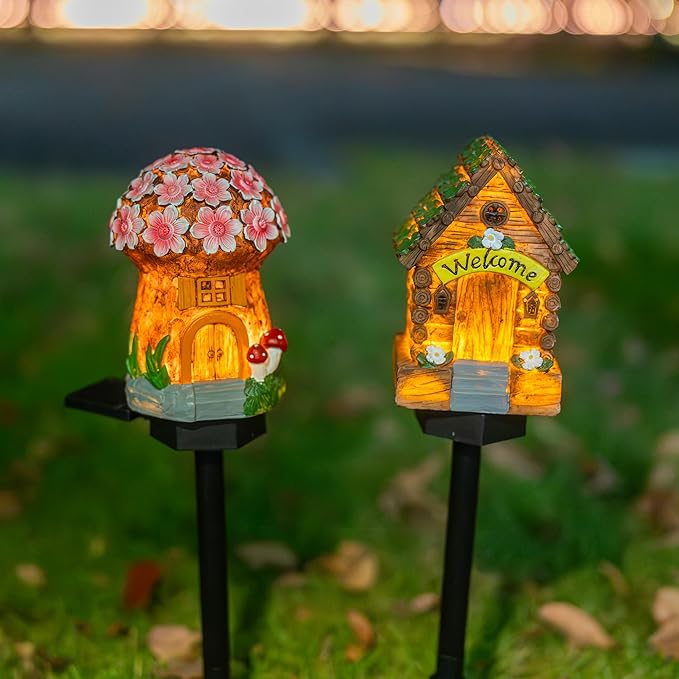 Dazzle Bright Fairy Garden House, 16" Glow in The Dark Cottage with Solar LED Light, Beautiful Miniature Garden Decoration for Indoor or Outdoor Gardens