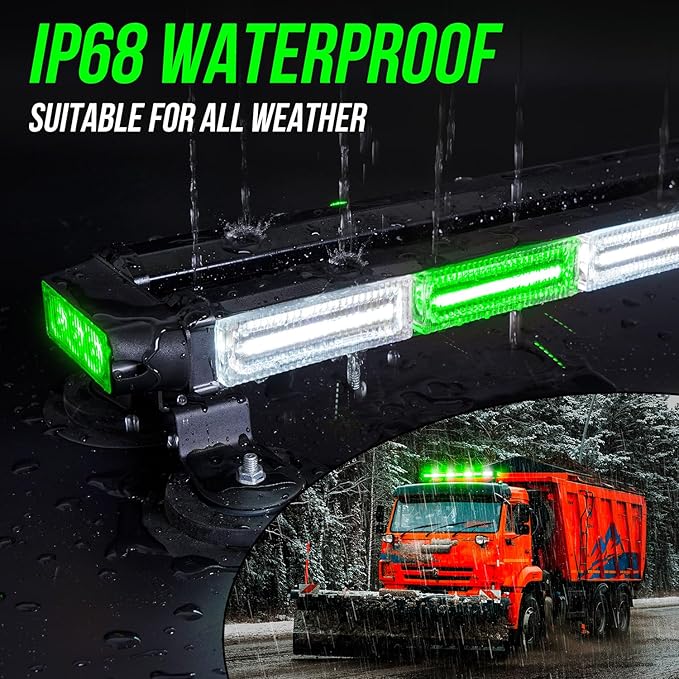 34inch 166 LED Emergency Rooftop Strobe Lights Bar Flashing Safety Traffic Advisor Warning Hazard Snow Plow Light W/Magnet Base for Work Trucks Vehicles Construction Tow Pickup Green White