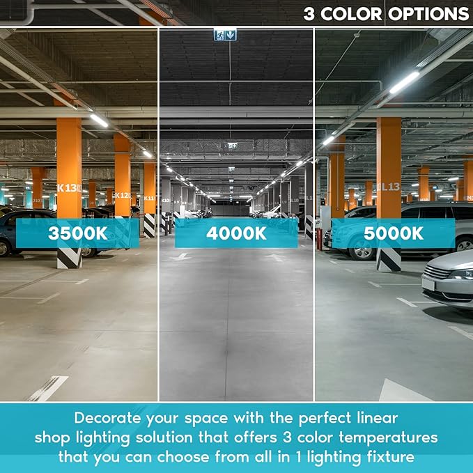 LUXRITE 3FT LED Strip Light Fixture, 25W, 3450 Lumens, Linear Shop Light, 3 Color Selectable 3500K-5000K, 0-10V Dimmable, Damp Rated, Flush Mount Ceiling Light, UL Listed - Garage, Workshop