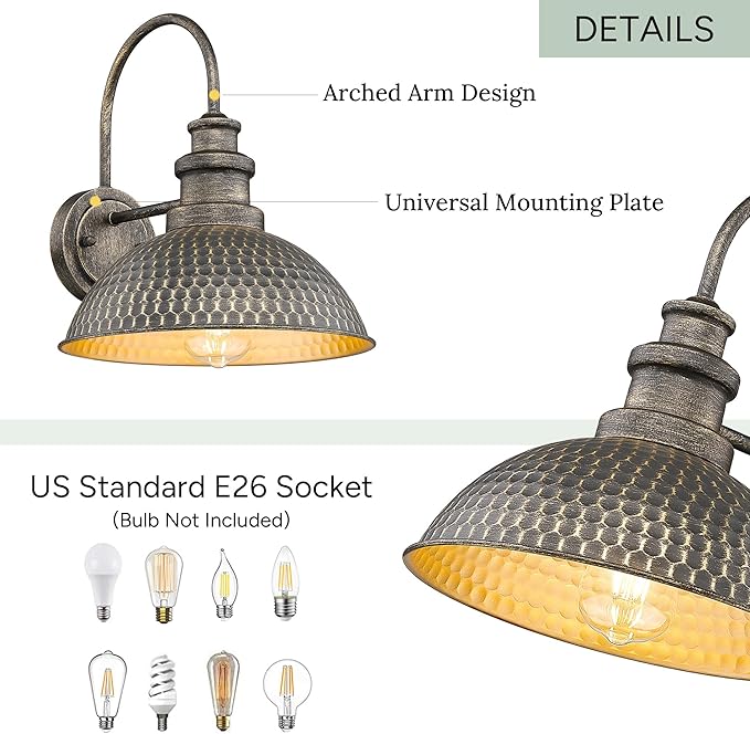 Casia Farmhouse Barn Lights, Rustic Outside Wall Sconce, Exterior Outdoor Mounted Lighting Fixture, Vintage Wall Light, Porch Lamp for Front Door,Porch,Patio,Garge (Vintage Pewter, 4 Pack)