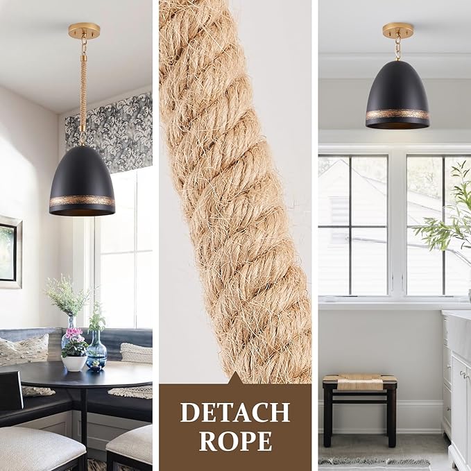 Black Gold Pendant Light 10in Kitchen Island Pendant Light Fixture Farmhouse Metal Ceiling Hanging Light for Kitchen Sink Entry Hallway Dining Room