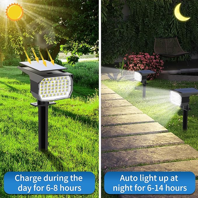 Solar Spot Lights Outdoor 2 Pack, [46 LED/3 Modes] Solar Landscape Spotlights Waterproof, 2-in-1 Auto On/Off Solar Powered Lights for Outside Yard Garden Wall Pathway(Cool White)