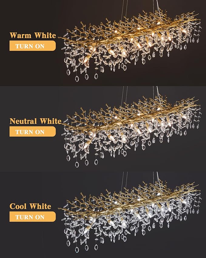 Modern Tree Branch Chandelier, 16 Lights Rectangular 59" Crystal Gold Chandeliers for Kitchen Island Dining Room Living Room
