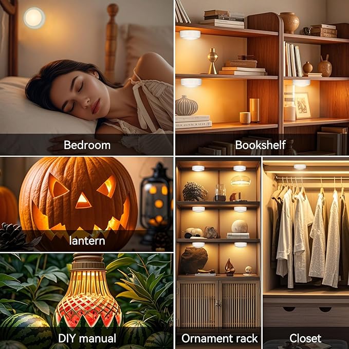 LED Puck Lights with Remote Control, Under Cabinet Lighting Stick on Tap/Push Lights, Battery Operated Closet Light, Wireless Led Wall Lights for Bedroom, Under Counter Light for Kitchen, 2 Pack