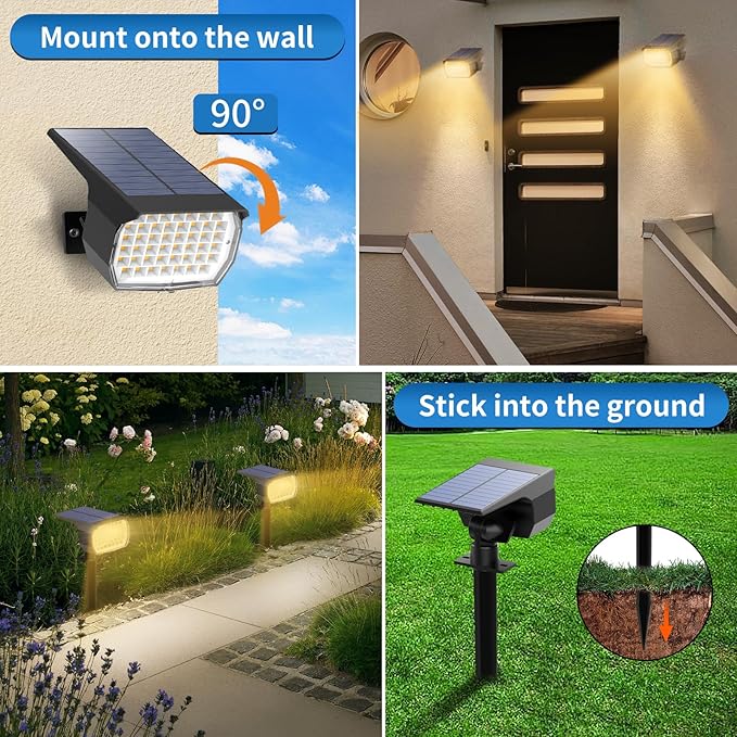 Solar Spot Lights Outdoor 10 Pack, [46 LED/3 Modes] Solar Landscape Spotlights Waterproof, 2-in-1 Auto On/Off Solar Powered Lights for Outside Yard Garden Wall Pathway(Warm White)