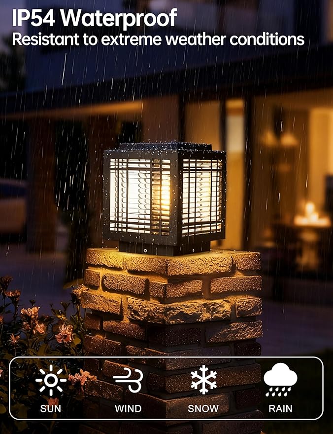 Outdoor Post Light Modern Column Lights IP54 Waterproof Porch Fence Cap Lights Stainless Steel Post Cap Lantern E26 Pillar Lighting for Garden Flat Surface Patio 7.9" Landscape Lighting