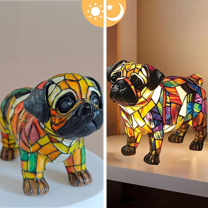 Corgi Lamp & Dog Breed Night Lights - Stained Resin Tabletop Lamp with Warm Ambient Glow, Vintage Animal Decor for Bedroom/Office, Bulldog