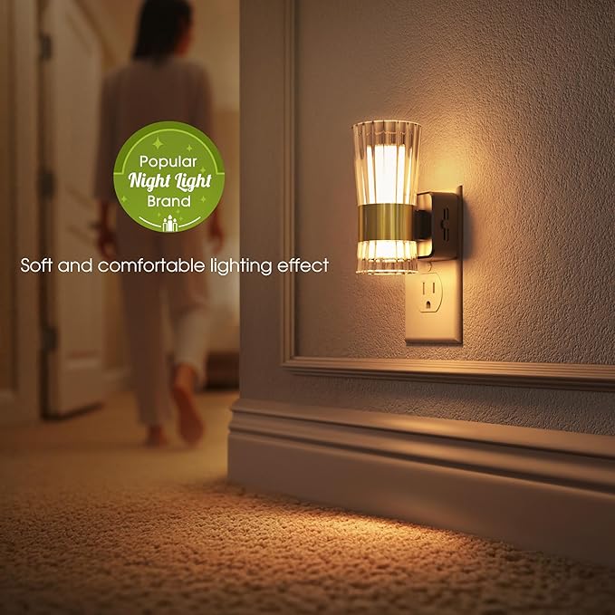 Night Light, Night Lights Plug into Wall, Soft White LED Nightlight for Kids, Adjustable Brightness 0-100LM, Dusk to Dawn Sensor, Soft Light for Bedroom, Hallway, Nursery, 2 Pack