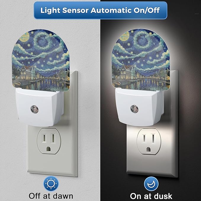 Night Light,Amsterdam at Night Night Lights Plug Into Wall with Dusk to Dawn Sensor for Bedroom Bathroom and Living Room for Women/Girls Gift