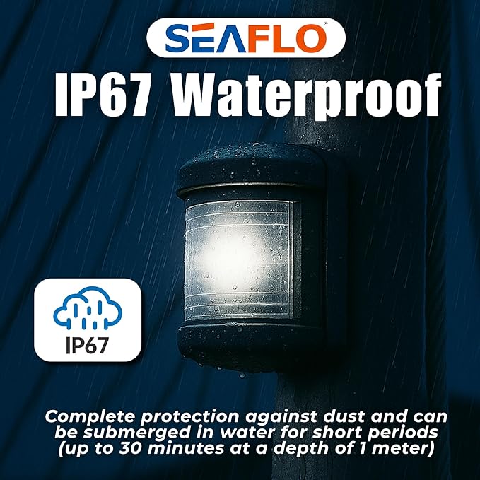 SEAFLO 11 Series Mini Sized LED White Masthead light Navigation Light – 12V, 1W, IP67 Waterproof, 2NM Visibility, High-Brightness, for Boats Under 65 ft (20m) – 4-Year Warranty (Masthead/Black)