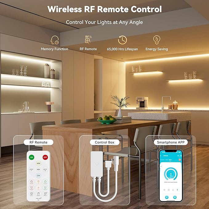 PAUTIX COB LED Strip Light White CCT Tunable 32.8ft/10m,UL-Listed 6400LEDs Dimmable 2700K-6500K CRI90+ 24V LED Tape Light Kit with APP Control/Music Mode,for Under Cabinet Bedroom Kitchen DIY Lighting