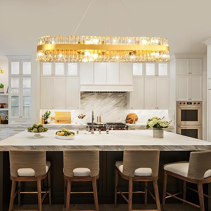 MADEM Modern Crystal Chandeliers,Gold Chandelier Light Fixture, Contemporary Pendant Ceiling Light for Dining Room Living Room Kitchen Island Entryway Foyer,E12 x 20（Bulbs not Included）.