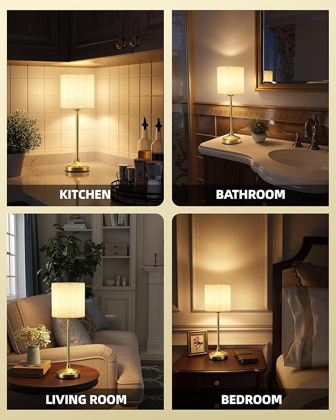 Cordless Table Lamp, 8000mAh, Dimmable, Ambient Light, 2700K, Touch Control, Portable, LED, Wireless, Rechargeable, Battery Operated, Desk Lamp, Kitchen Lamp, Fabric Shade, for Dining Room, Bedroom