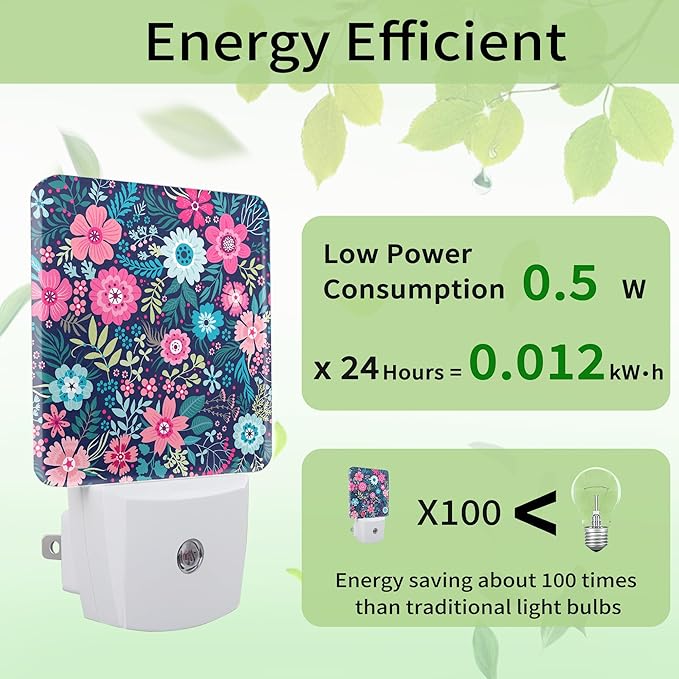 Flower Pink Night Light, Floral Night Light Plug into Wall with Dusk to Dawn Sensor, LED Lamp Energy Saving Lights for Men Women Boys Girls,Lamp for Bedroom Bathroom Hallway