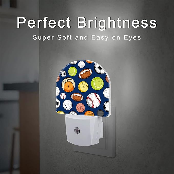 Retro Sports Balls Night Light, Colorful Balls Dusk to Dawn Night Light Plug in,0.5w Energy Saving Sleep Friendly NightLight for Kids Boys Girls Home Bedroom Living Room Kitchen Decor